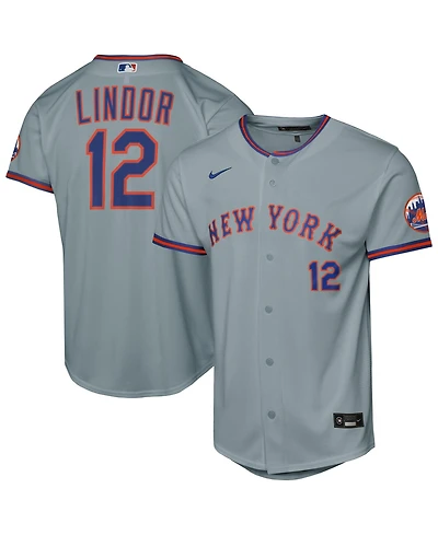 Nike Big Boys and Girls Francisco Lindor Gray New York Mets Road Stadium Player Jersey