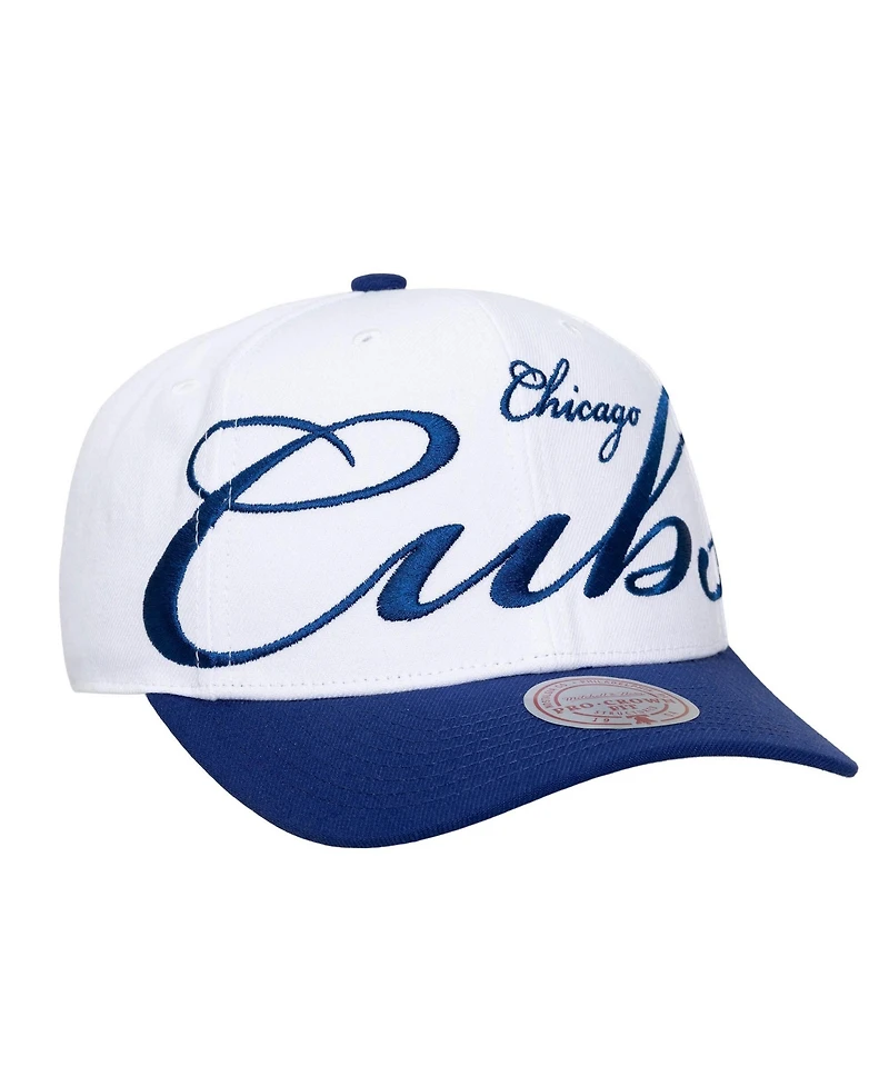 Mitchell & Ness Men's and Women's White, Royal Chicago Cubs Xl Script Pro Crown Adjustable Hat