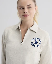 Fanatics Women's Oatmeal Heather Los Angeles Dodgers Iconic Terry Quarter-Zip Sweatshirt