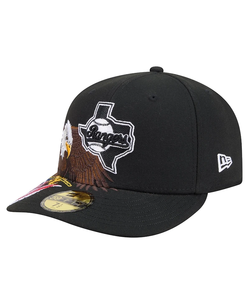 New Era Men's Black Texas Rangers Americana Bald Eagle Pre-Curved 59FIFTY Fitted Hat