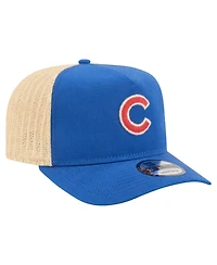 New Era Men's Royal, Natural Chicago Cubs Grained 9FIFTY A-Frame Trucker Adjustable Hat