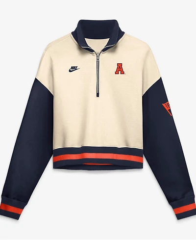 Nike Women's Natural, Navy Auburn Tigers Oversized Legacy Color Block Cropped Quarter-Zip Pullover