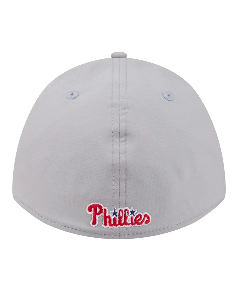 New Era Men's Gray Philadelphia Phillies Patch 39THIRTY A-Frame M-Crown Perforated Flex Hat