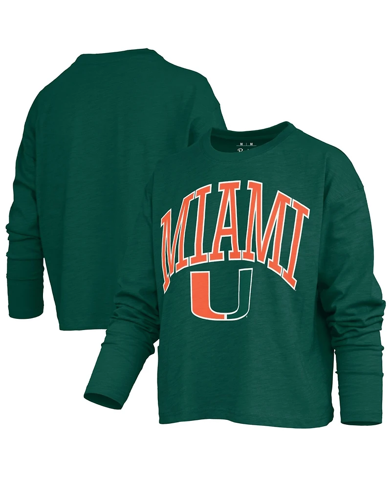 Pressbox Women's Green Miami Hurricanes Motley Boxy Waist-Length Long Sleeve T-Shirt