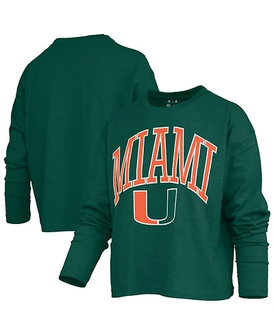 Pressbox Women's Green Miami Hurricanes Motley Boxy Waist-Length Long Sleeve T-Shirt