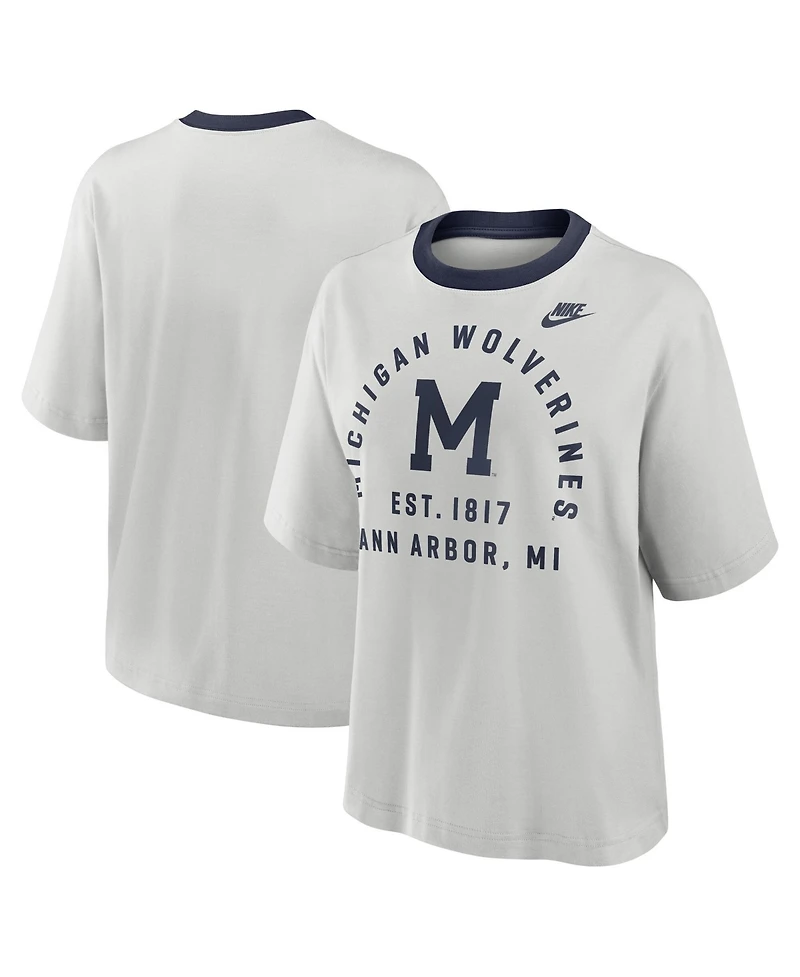 Nike Women's Gray Michigan Wolverines Legacy Arch Script Boxy T-Shirt