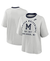 Nike Women's Gray Michigan Wolverines Legacy Arch Script Boxy T-Shirt
