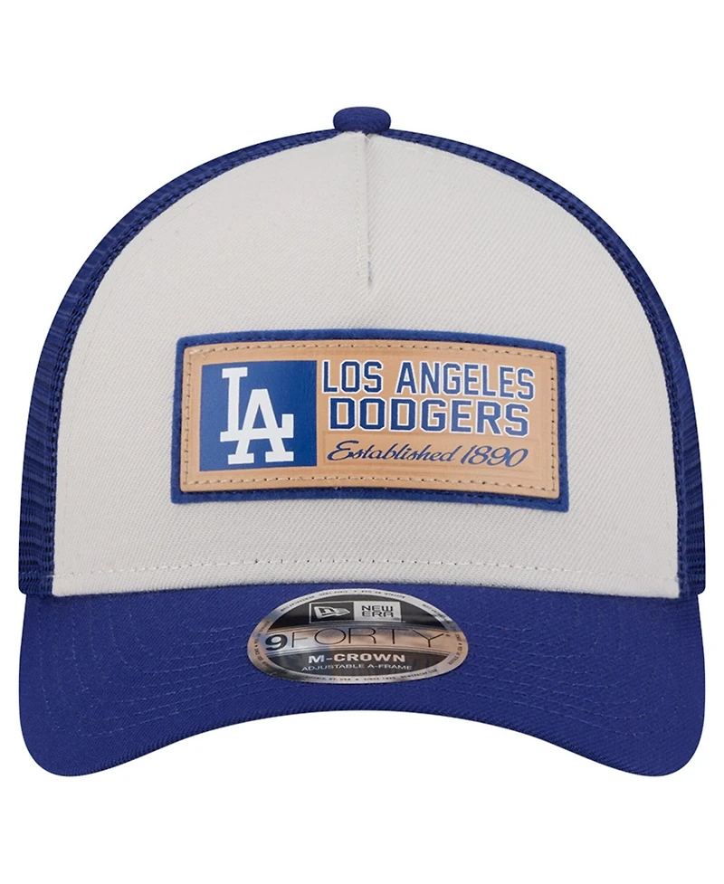 New Era Men's Stone, Royal Los Angeles Dodgers Text A-Frame Trucker 9FORTY Hat