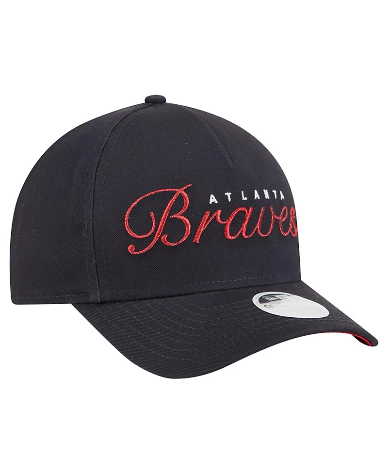 New Era Women's Navy Atlanta Braves Metallic A-Frame 9FORTY Adjustable Hat