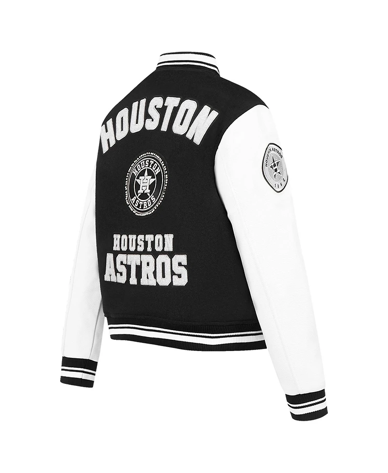 Pro Standard Women's Black Houston Astros Pearls Rib Wool Full-Zip Varsity Jacket