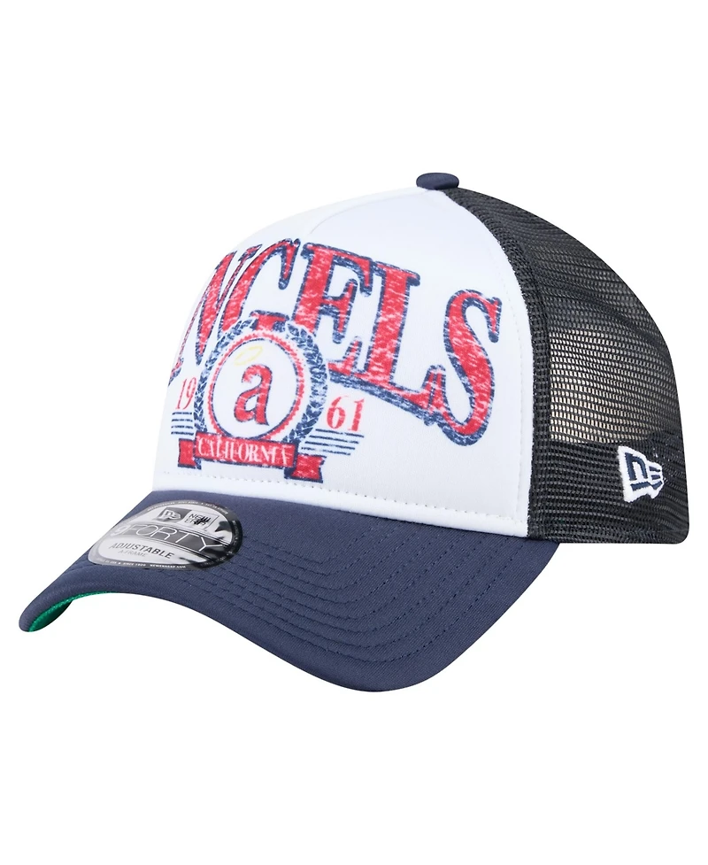 New Era Men's Navy California Angels Distressed 9FORTY A-Frame Adjustable Trucker Hat