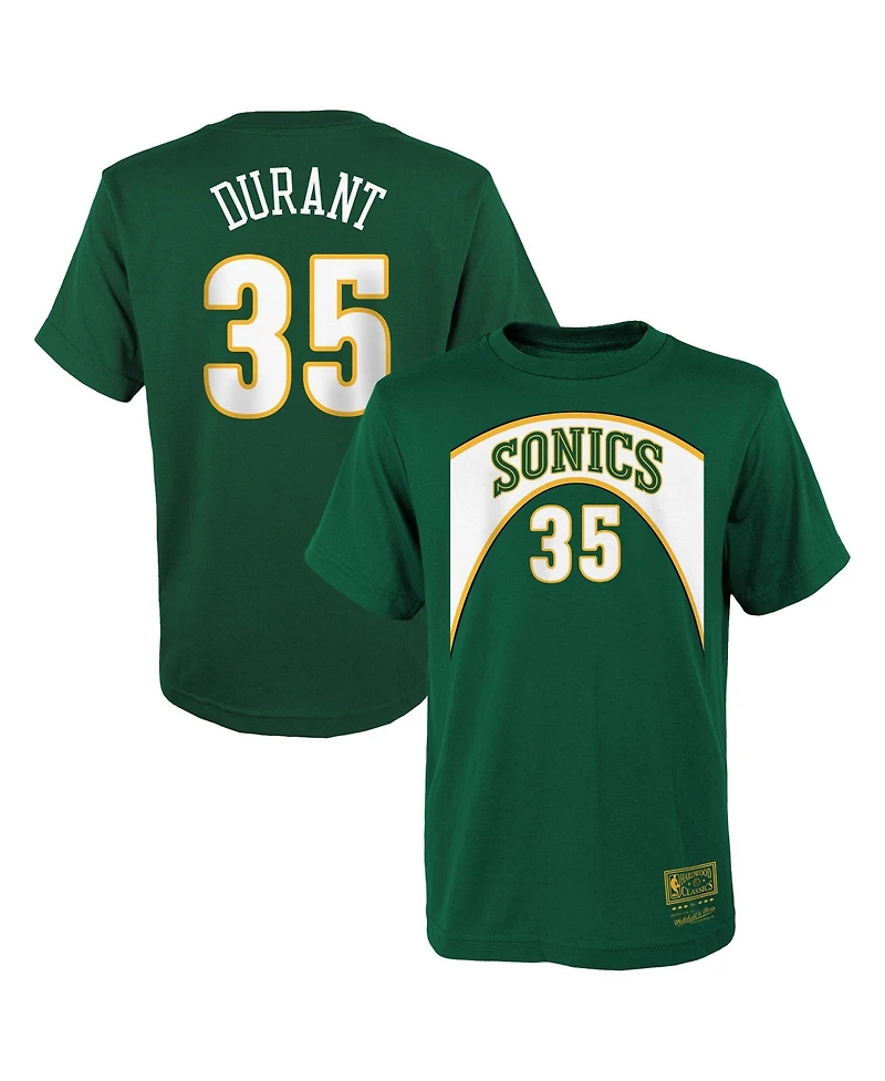 Mitchell & Ness Big Boys and Girls Kevin Durant Green Seattle Supersonics Hardwood Classics Name Number T-Shirt
