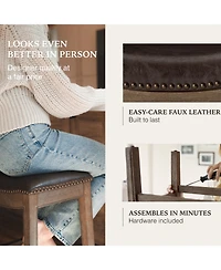 Maven Lane Adrien Saddle Counter Stool Reclaimed Oak Finish w/ Ash Grey Fabric Upholstery