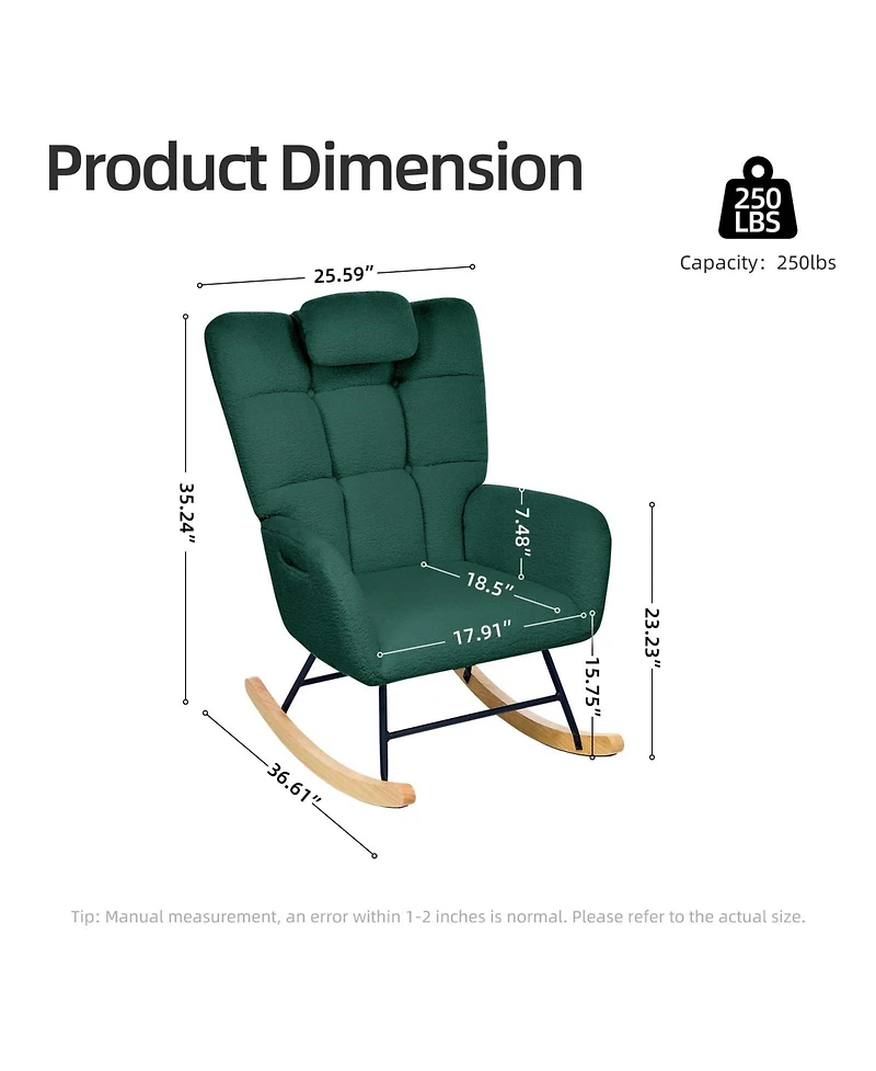 homfan High Back Rocking Chair, Upholstered Glider Accent Armchair with Soft Fleece Fabric for Living Room or Bedroom