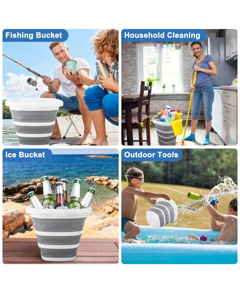 Piscifun 10L Collapsible Bucket With Handle Portable Foldable Storage Tub For Camping Car Cleaning