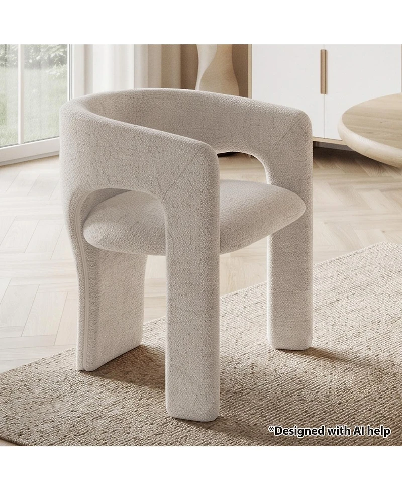 Maison Boucle Upholstered Barrel Dining Chair, Chenille, Modern Curved Armchair, 3.5" Padded Seat, Sculptural Side Chair
