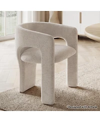 Maison Boucle Upholstered Barrel Dining Chair, Chenille, Modern Curved Armchair, 3.5" Padded Seat, Sculptural Side Chair