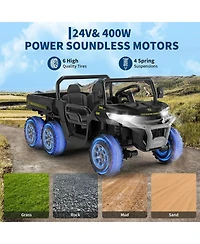 homfan 24V 2 Seater 4WD 6 Wheel Electric Ride On Dump Truck – Utv Car with Remote Control, Bed, Led Lights, MP3, Safety Belt