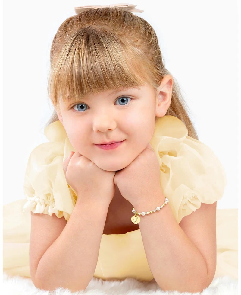 Tiny Blessings Children's 14k gold Dainty Pearls & Engraved Initial Girls' 5.25" Bracelet