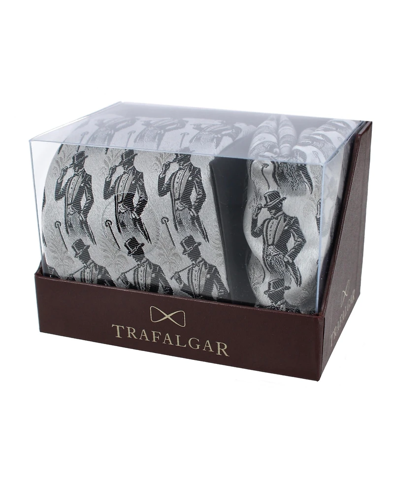 Trafalgar Men's Ambrose Dapper Night Silk Novelty Necktie and Pocket Square Set