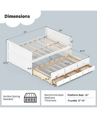 Gymax Full Size Bed Frame With Twin Trundle and 3 Storage Drawers With Headboard Footboard