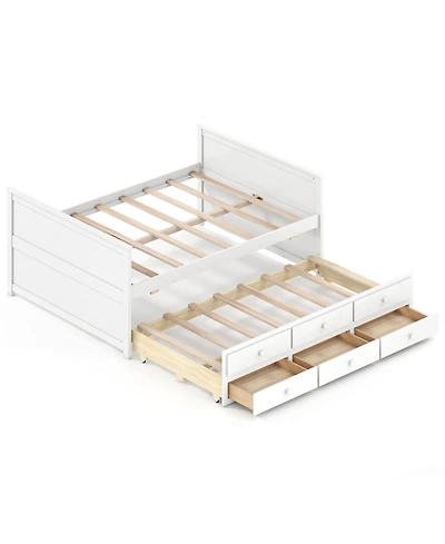 Gymax Full Size Bed Frame With Twin Trundle and 3 Storage Drawers With Headboard Footboard