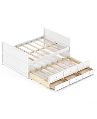 Gymax Full Size Bed Frame With Twin Trundle and 3 Storage Drawers With Headboard Footboard