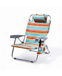 Aofar Beach Chair Portable Reclining 5 Positions Heavy Duty Folding Cup Holder Cooler Pouch Towel Bar
