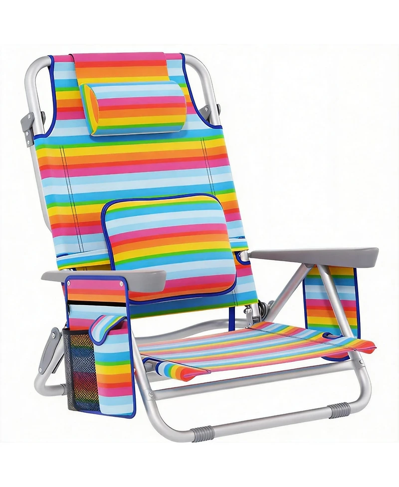 Aofar Low Beach Chair Reclining Folding Cup Holder Cooler Pouch