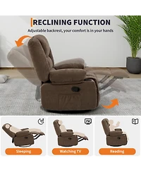 homfan Oversized Recliner, Wide Rocker with Massage Heat, 360degree(s) Swivel Seat for Adults, Glider with Storage, Pockets, 2 Cup Holders