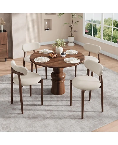 homfan Wooden Dining Chairs Set of 4, Modern Fabric Upholstered Kitchen Chairs with Wood Legs, Farmhouse Side Chairs for Dining Room Kitchen Vanity
