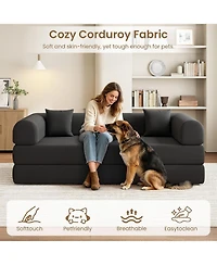 Gaomon 79" Convertible Sofa Bed, 4-in-1 Frameless Corduroy Folding No Assembly Required, Floor-Standing Mattress, Double with Pillows