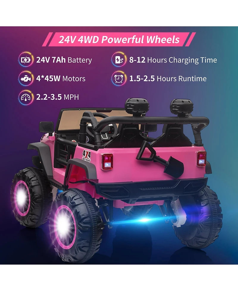 homfan 24v 2 Seater Electric Ride On Truck, Pink 4 Wheel Battery Powered Car Toy with Remote Control for Boys and Girls Ages 3 to 8