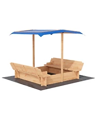 homfan Outdoor Wooden Sand and Water Table, Large Sandbox with Lid and Adjustable Canopy for Kids Ages 3 to 8