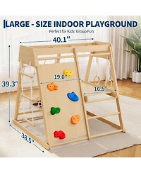 homfan 6 in 1 Wooden Indoor Jungle Gym, Wood Climbing Playset with Slide and Monkey Bars for Kids Ages 1 to 8