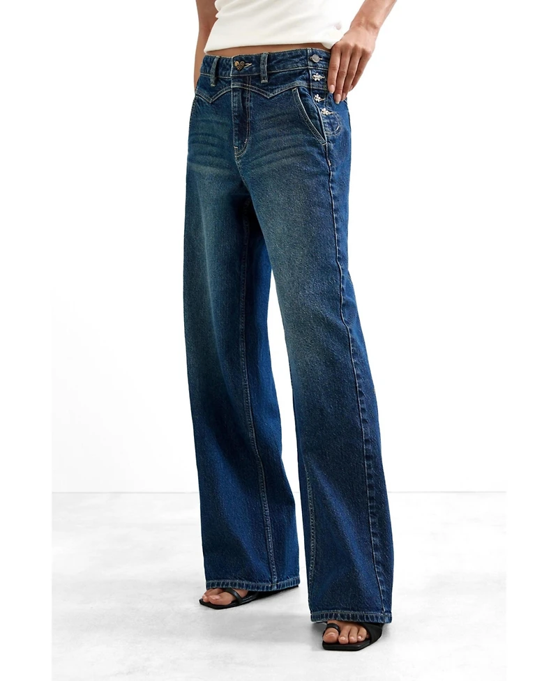 Desigual Women's High-Rise Wide-Leg Jeans