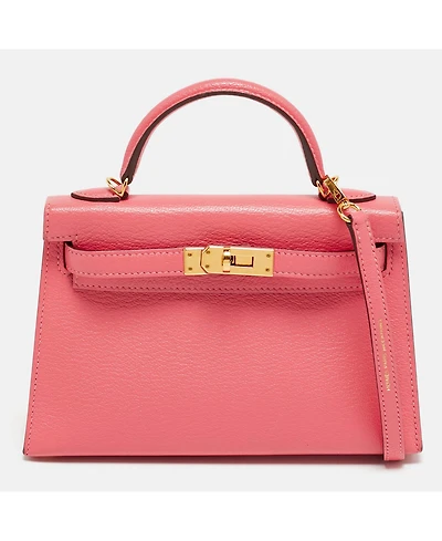 Pre-Owned Hermes Kelly Ii Sellier Mini Finish Rose Azalee Chevre Leather Top Handle Bag