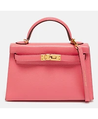 Pre-Owned Hermes Kelly Ii Sellier Mini Finish Rose Azalee Chevre Leather Top Handle Bag