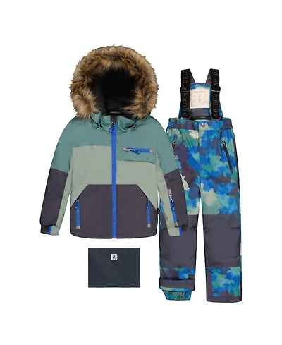 Deux par Toddler Boys Two Piece Play Snowsuit and Colorblock with Camouflage Pants 2T-5T