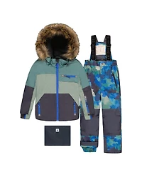 Deux par Toddler Boys Two Piece Play Snowsuit and Colorblock with Camouflage Pants 2T-5T