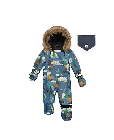 Deux par Baby Boy ( 6M to 24 M) One Piece Snowsuit Adapted for Car Seats Bear Print