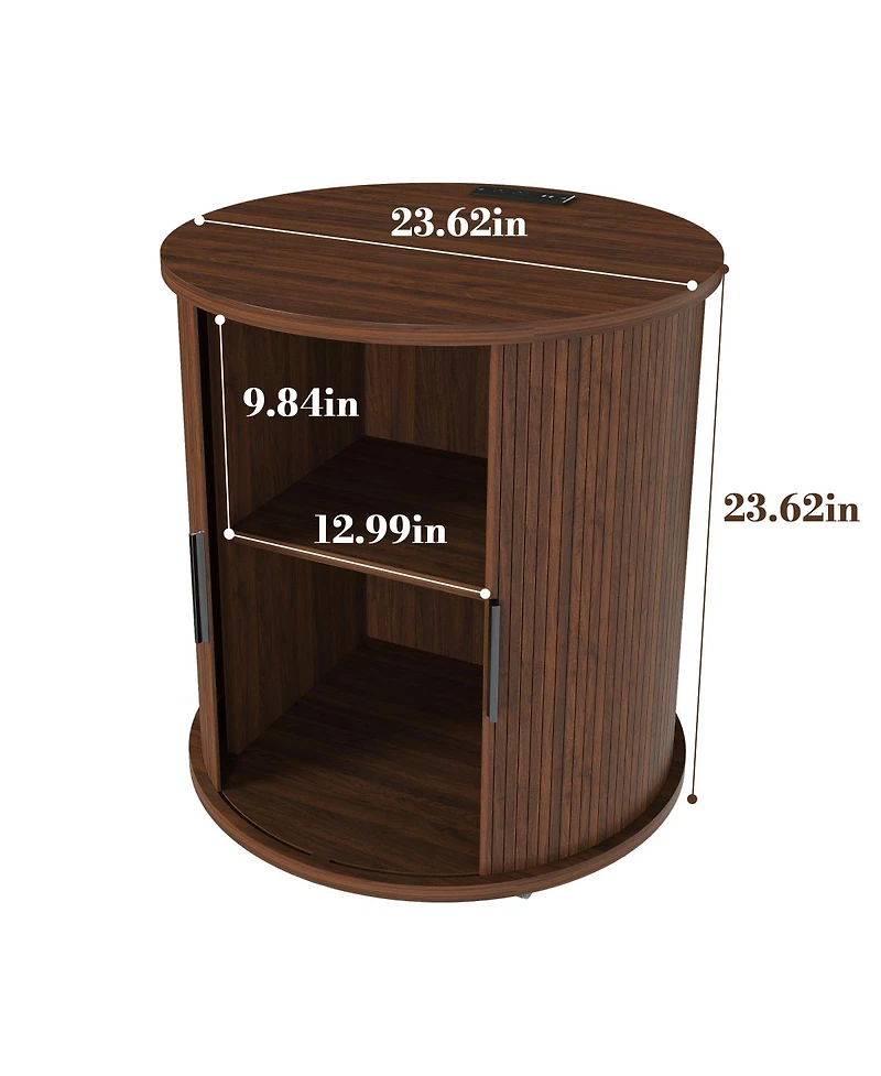 Streamdale Furniture Mid Century Modern Cylinder End Table with Charging Station & Sliding Door