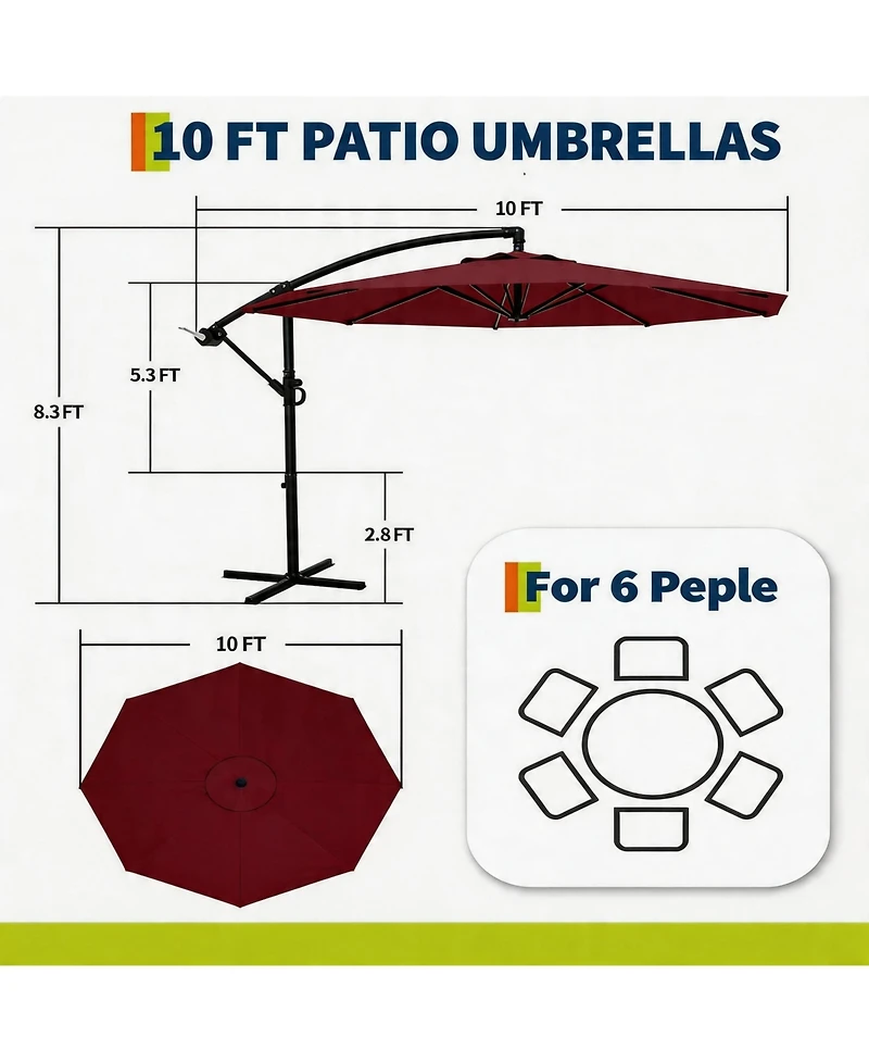 homfan Cantilever Patio Umbrella with Cross Base Large Offset Parasol ,Adjustable Tilt Easy Crank Uv and Fade-Resistant Canopy for Outdoor Spaces