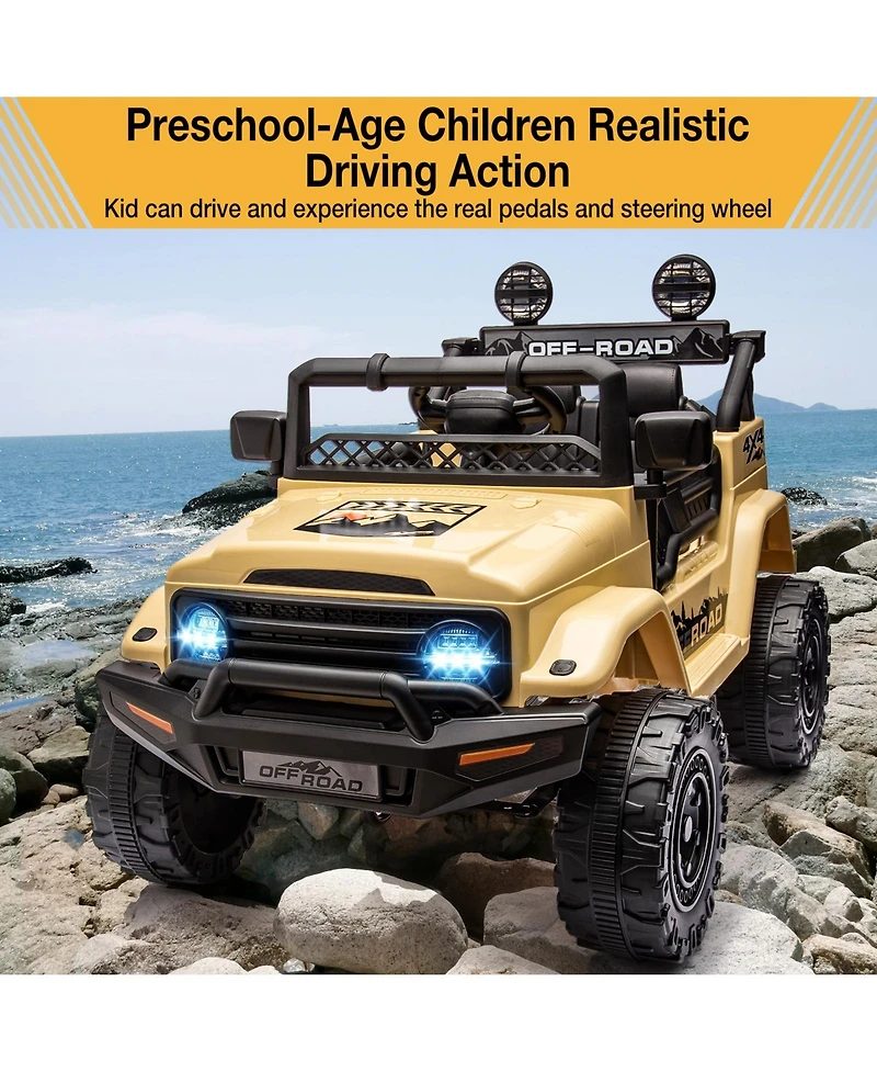 homfan Ride-On Truck Car, 4-Wheel Electric Vehicle, Remote Control, Led Lights, Music and Horn, Suspension, Dual Speeds