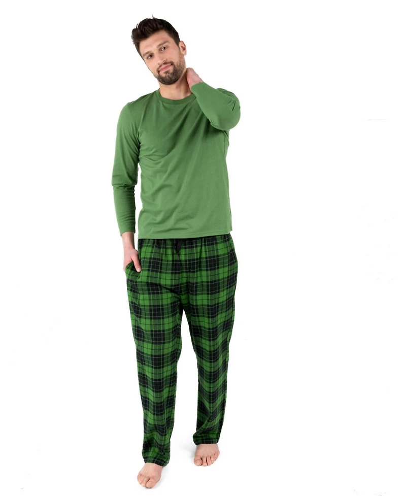 Leveret Men's Two piece Cotton Top and Flannel Pants Pajama Set