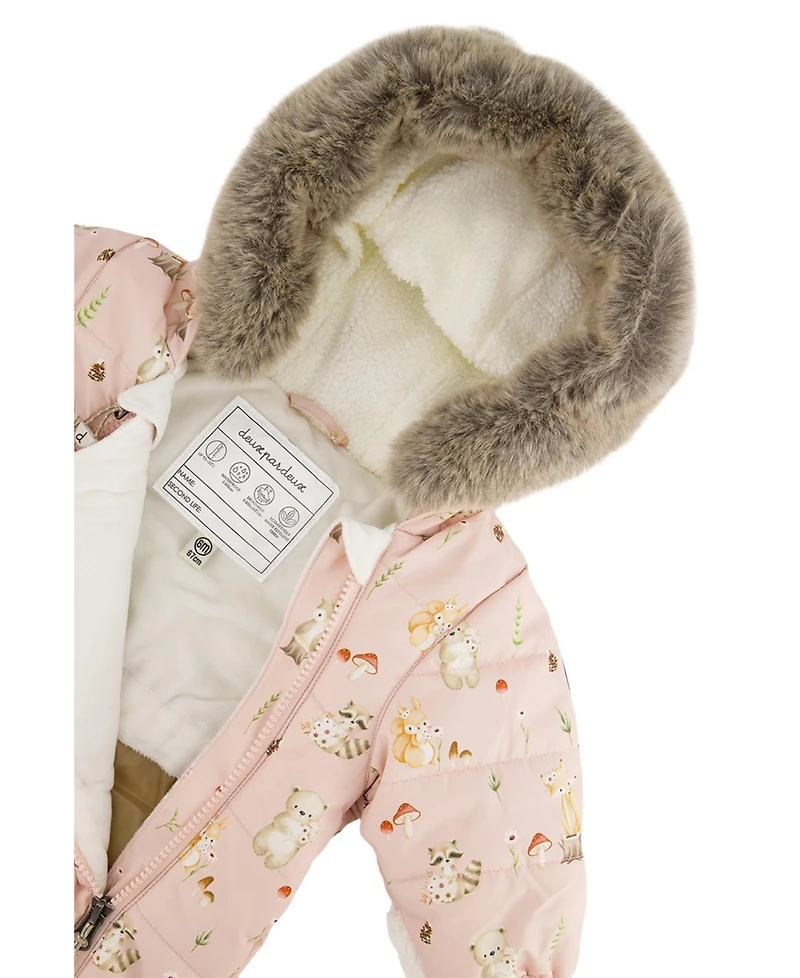 Deux par Baby Girl (3m- 18m) One Piece Snowsuit Adapted for Car Seats Animal Print
