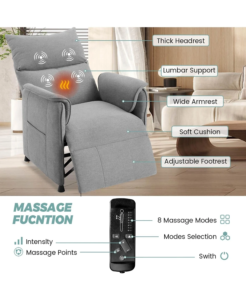 homfan Modern Fabric Electric Recliner with Massage and Heat, Adjustable Remote Control Single Armchair for Home Theater, Living Room and Office