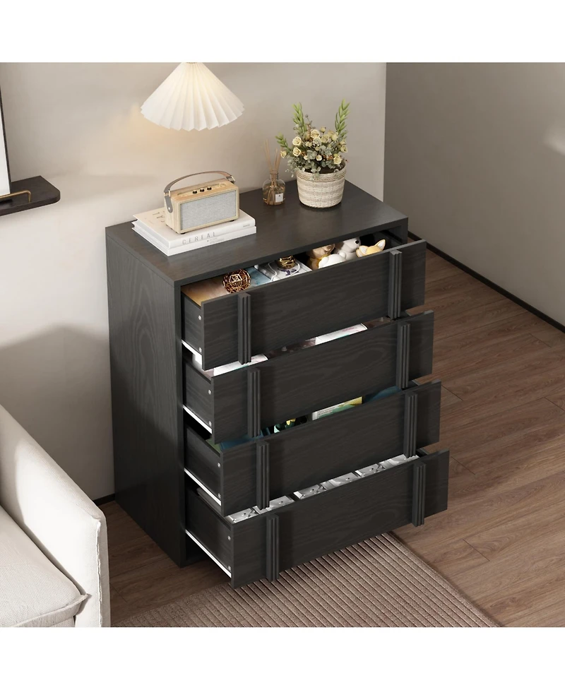 homfan with 4 Drawers for Bedroom, Modern Bedside Table Vertical Handle, Wooden Storage Cabinet Side Living Room Entryway Dorm