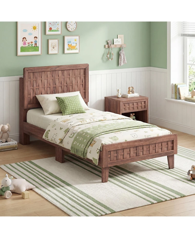 Costway Bed Frame with Woven Accent Headboard and Footboard