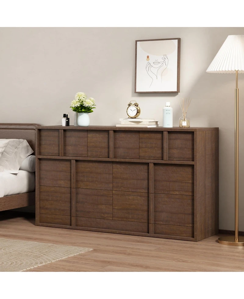 homfan 54 Inch Tv Stand with 7 Drawers, Wood Media Console with Elegant Pulls, Modern Entertainment Center for Living Room, Bedroom